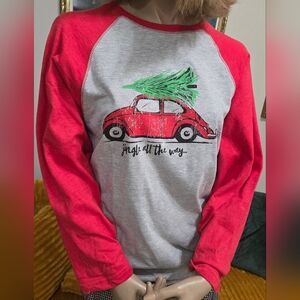 Jingle All The Way Red And Gray Baseball tee. Great Condition. Merry Christmas!